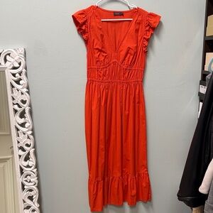 Vineyard Vines Red Midi Dress with Ruffle Accents
